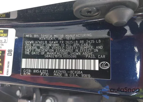 2020 Lexus Es 300H z USA, uszkodzony, nr VIN 58AD21B13LU005086